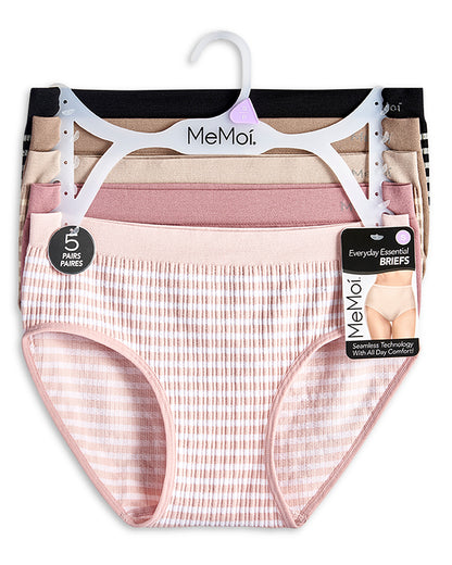 5 Pair Women's Seamless Striped Crinkle-Texture Ribbed Tag-Free Briefs