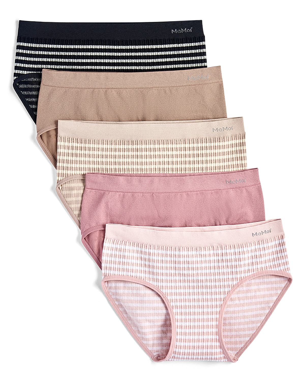 5 Pair Women's Seamless Striped Crinkle-Texture Ribbed Tag-Free Briefs