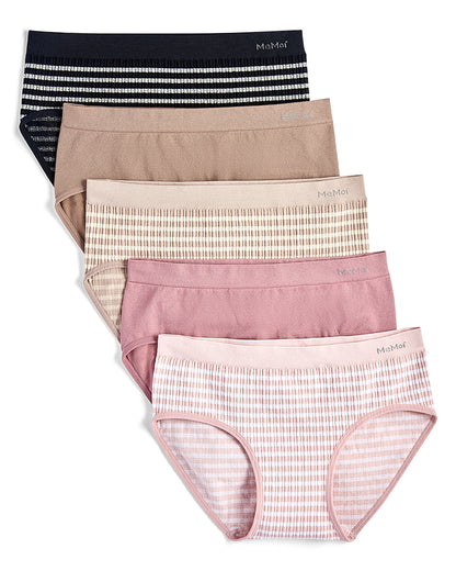 5 Pair Women's Seamless Striped Crinkle-Texture Ribbed Tag-Free Briefs