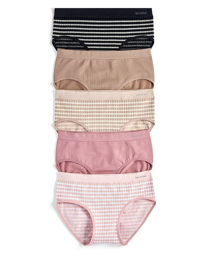 5 Pair Women's Seamless Striped Crinkle-Texture Ribbed Tag-Free Briefs