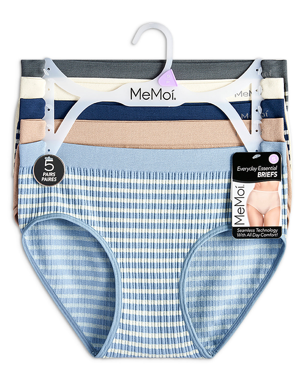 5 Pair Women's Seamless Striped Crinkle-Texture Ribbed Tag-Free Briefs