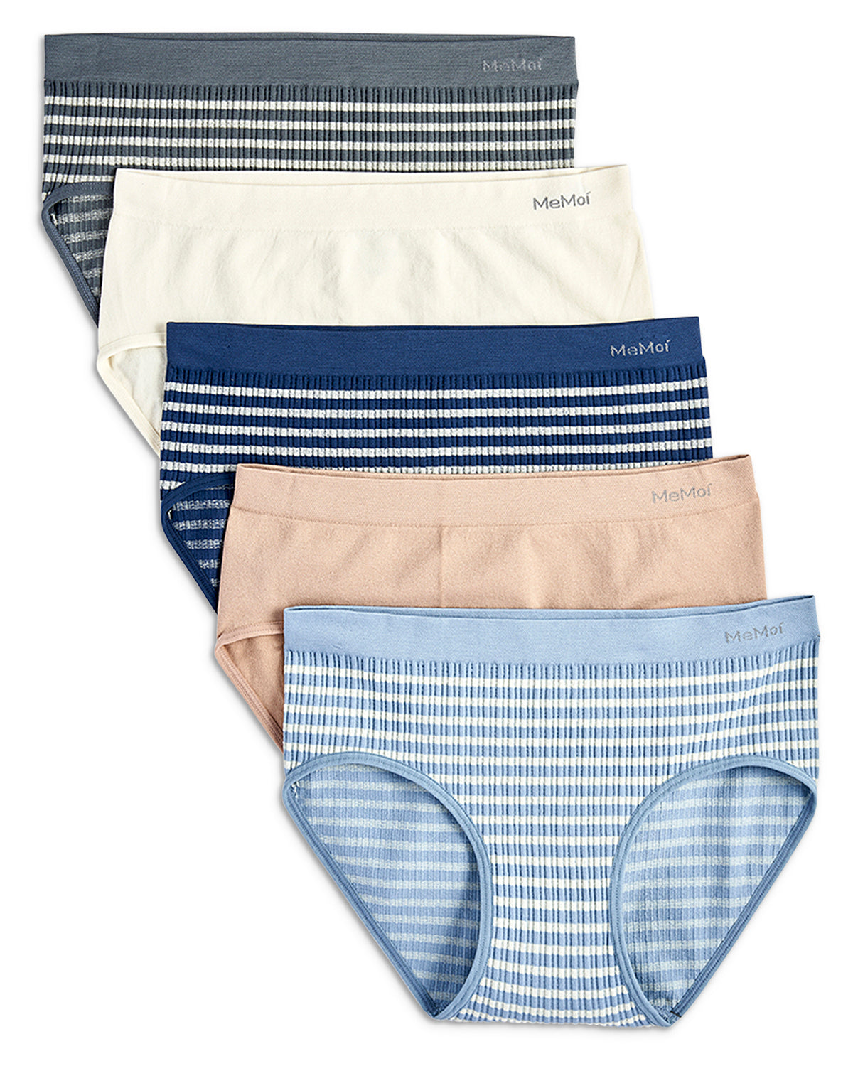 5 Pair Women's Seamless Striped Crinkle-Texture Ribbed Tag-Free Briefs