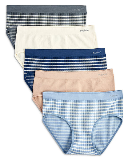 5 Pair Women's Seamless Striped Crinkle-Texture Ribbed Tag-Free Briefs