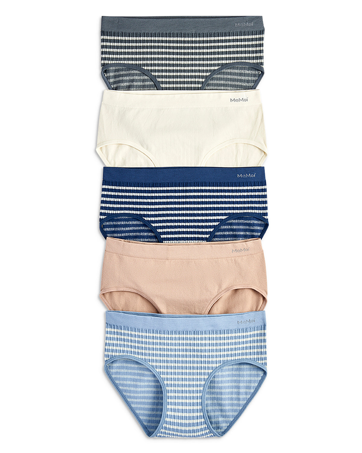 5 Pair Women's Seamless Striped Crinkle-Texture Ribbed Tag-Free Briefs