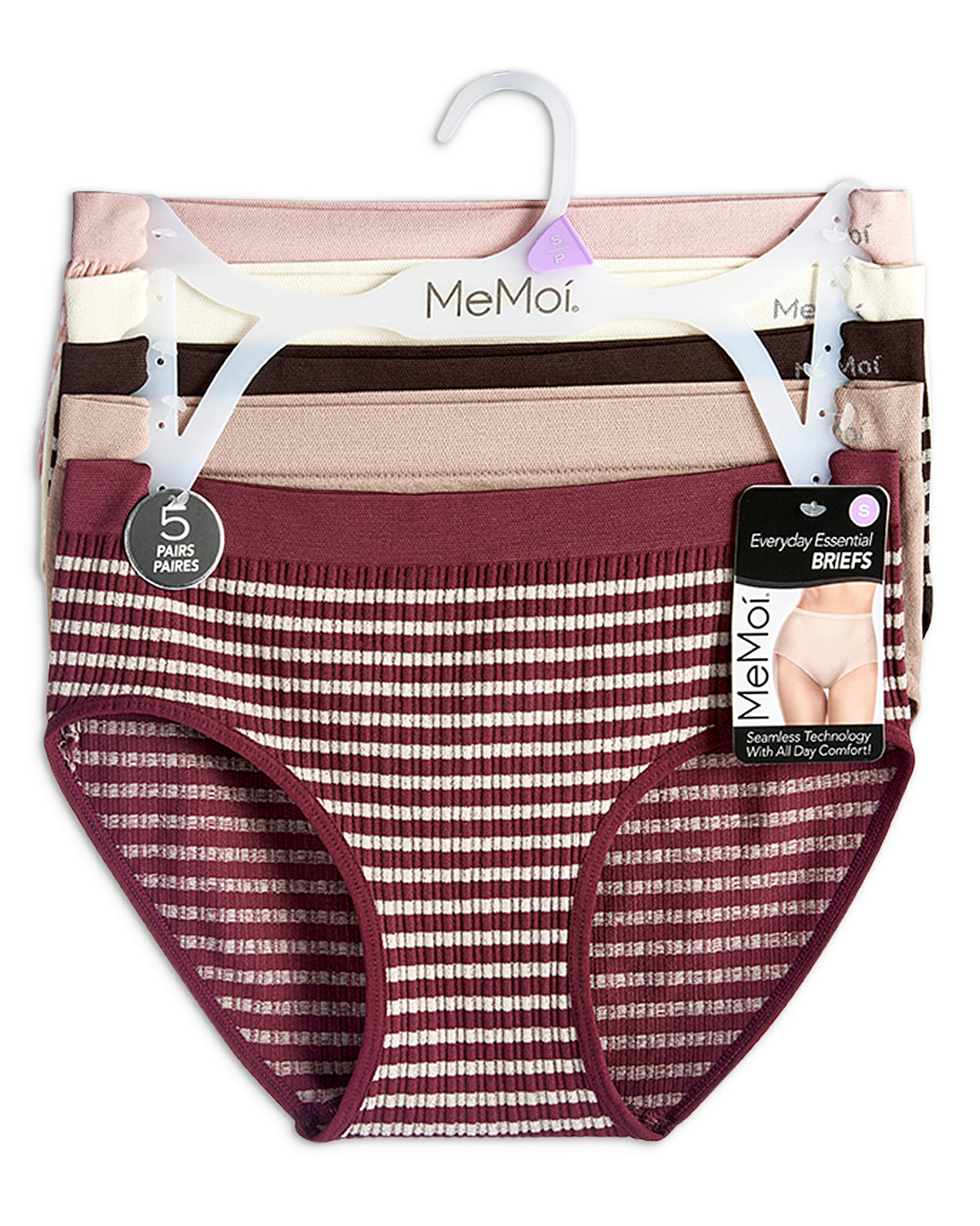 5 Pair Women's Seamless Striped Crinkle-Texture Ribbed Tag-Free Briefs