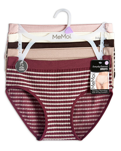 5 Pair Women's Seamless Striped Crinkle-Texture Ribbed Tag-Free Briefs
