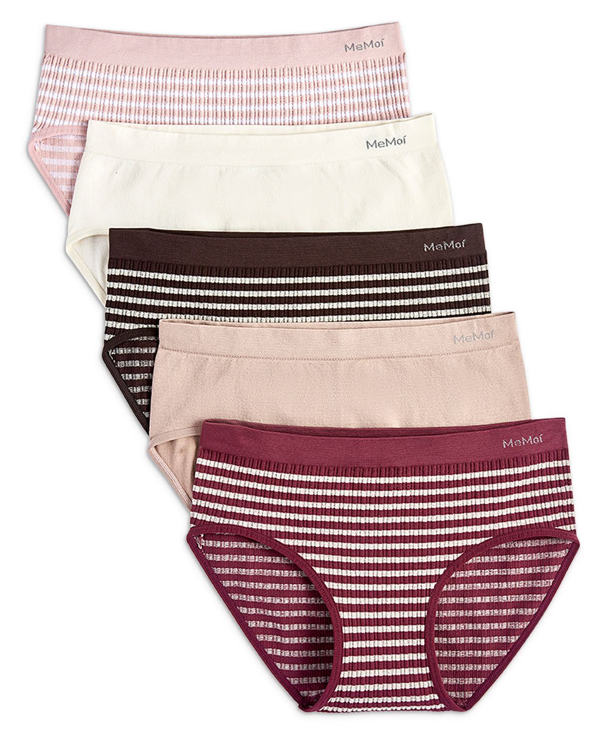 5 Pair Women's Seamless Striped Crinkle-Texture Ribbed Tag-Free Briefs