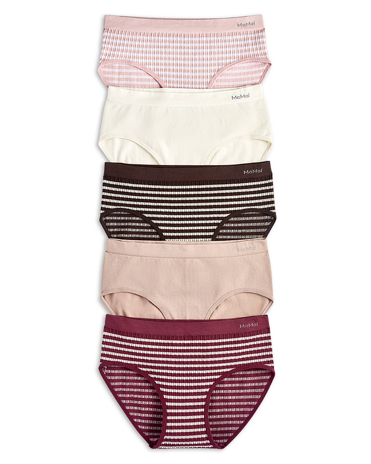 5 Pair Women's Seamless Striped Crinkle-Texture Ribbed Tag-Free Briefs