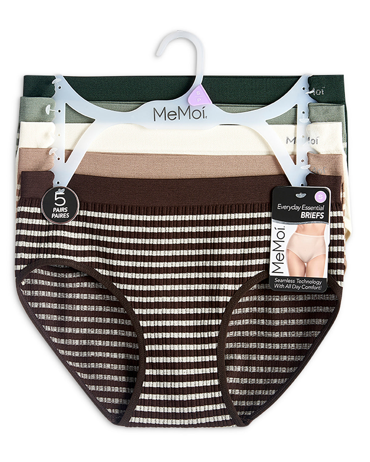 5 Pair Women's Seamless Striped Crinkle-Texture Ribbed Tag-Free Briefs