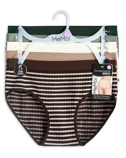 5 Pair Women's Seamless Striped Crinkle-Texture Ribbed Tag-Free Briefs