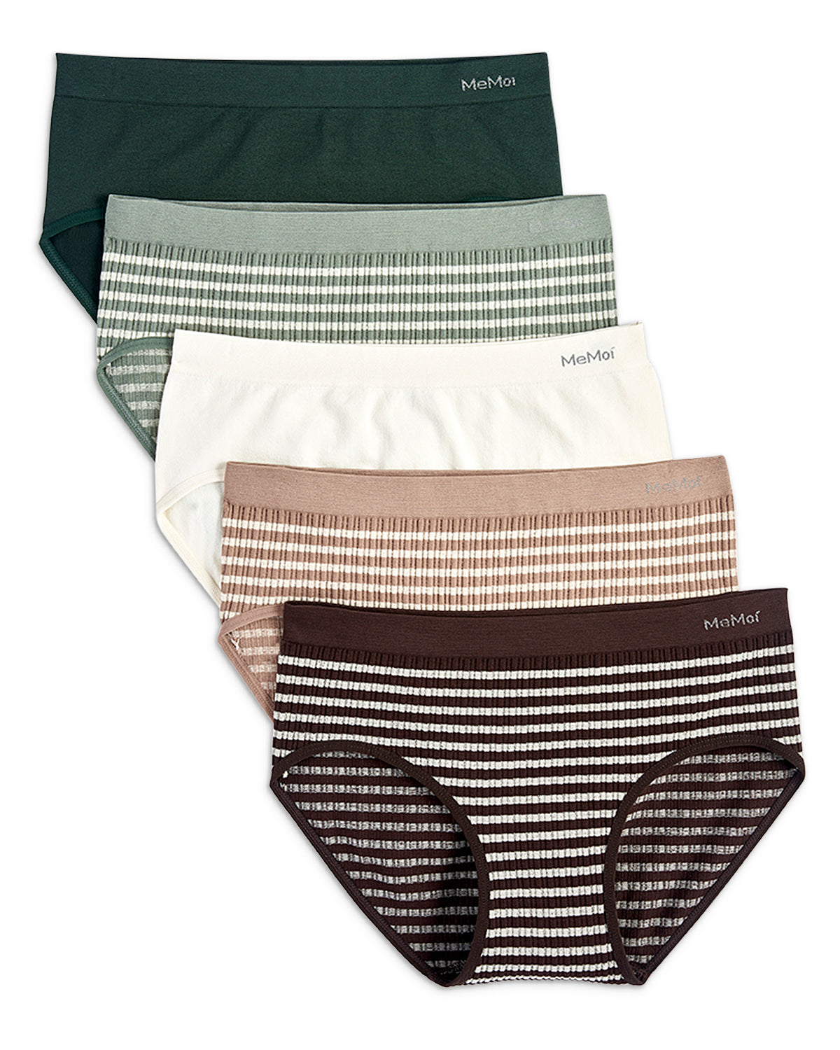 5 Pair Women's Seamless Striped Crinkle-Texture Ribbed Tag-Free Briefs