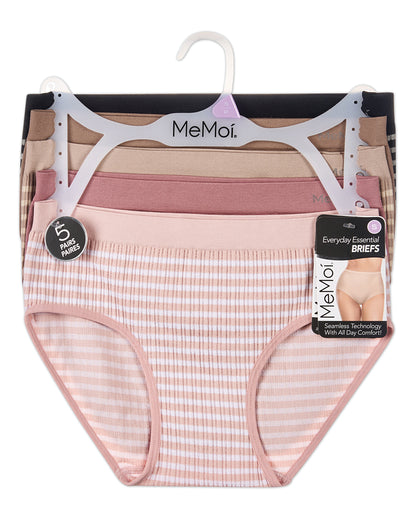 5 Pair Women's Seamless Striped Crinkle-Texture Ribbed Tag-Free Briefs