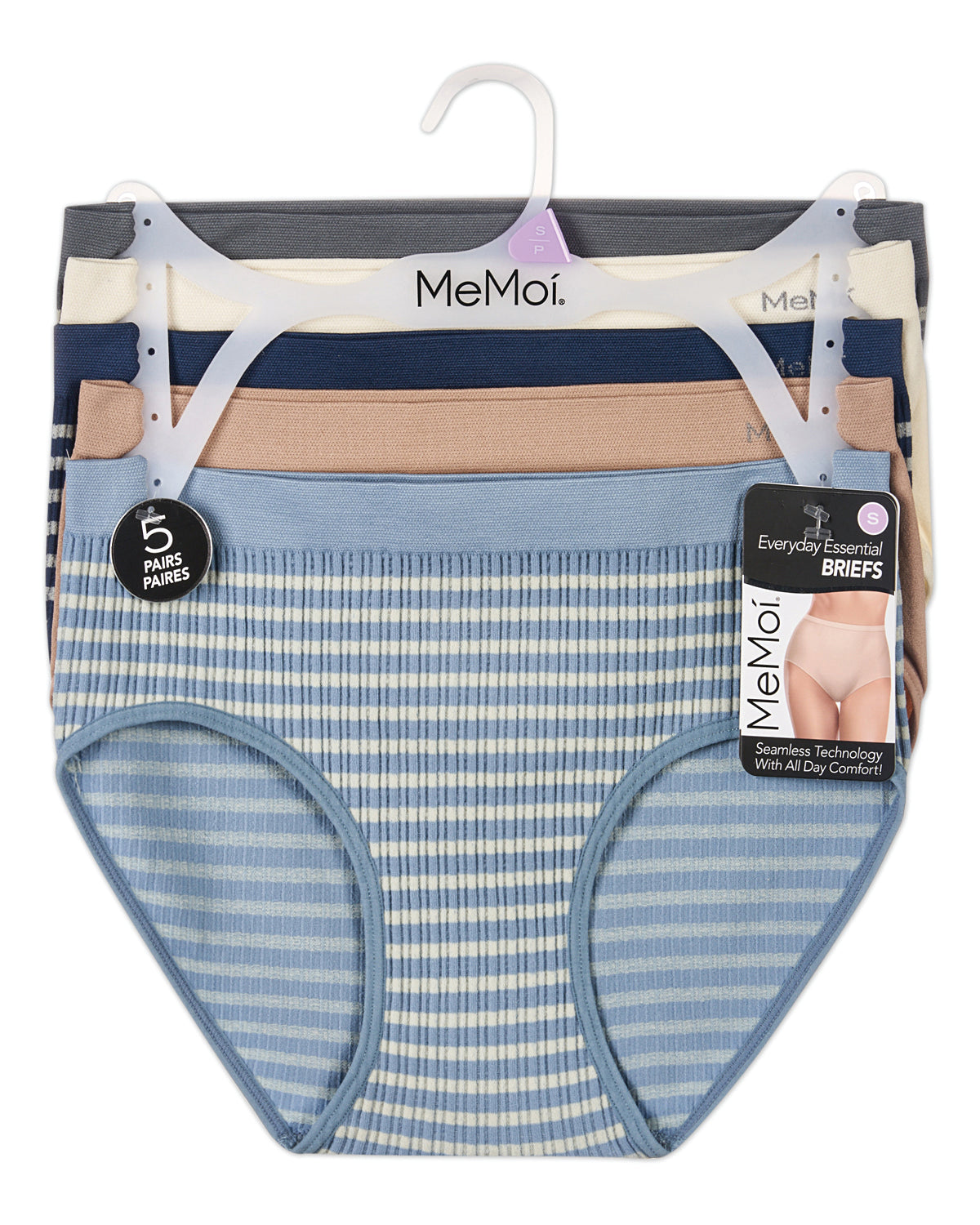 5 Pair Women's Seamless Striped Crinkle-Texture Ribbed Tag-Free Briefs