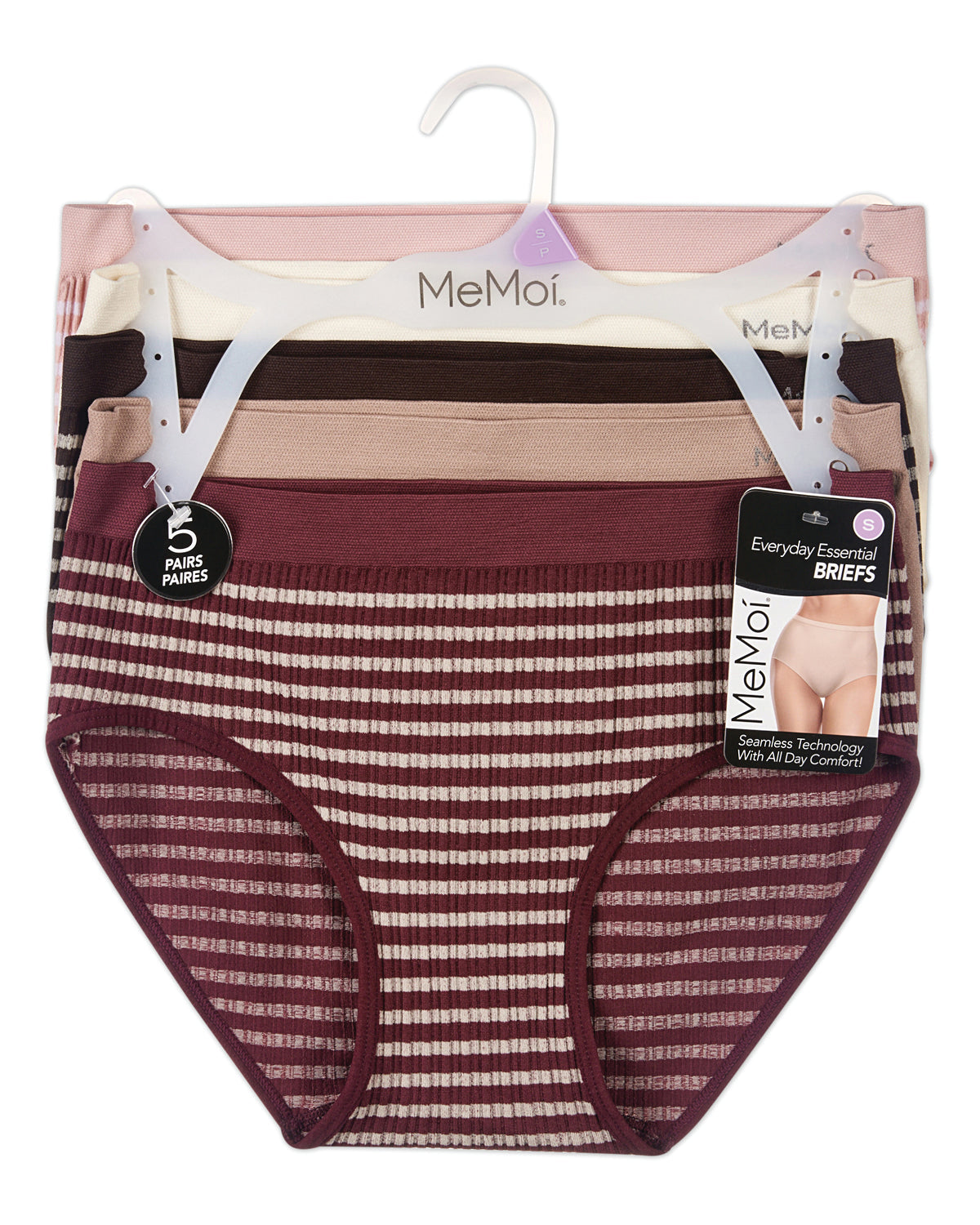 5 Pair Women's Seamless Striped Crinkle-Texture Ribbed Tag-Free Briefs