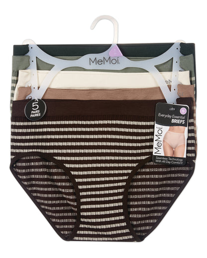 5 Pair Women's Seamless Striped Crinkle-Texture Ribbed Tag-Free Briefs