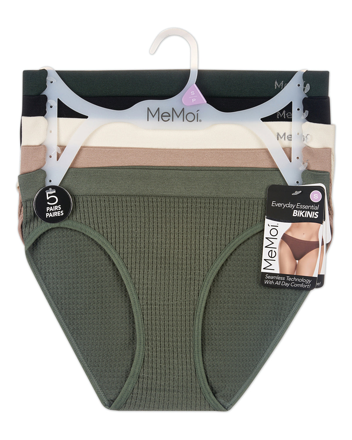5 Pair Women's Seamless Waffle-Knit Tag-Free Bikini Panties - Solids