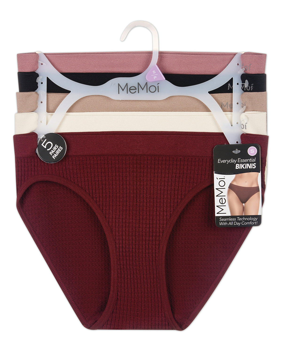 5 Pair Women's Seamless Waffle-Knit Tag-Free Bikini Panties - Solids