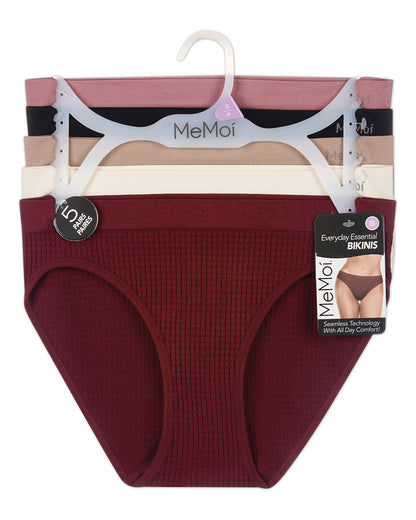 5 Pair Women's Seamless Waffle-Knit Tag-Free Bikini Panties - Solids