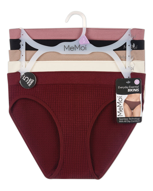 5 Pair Women's Seamless Waffle-Knit Tag-Free Bikini Panties - Solids