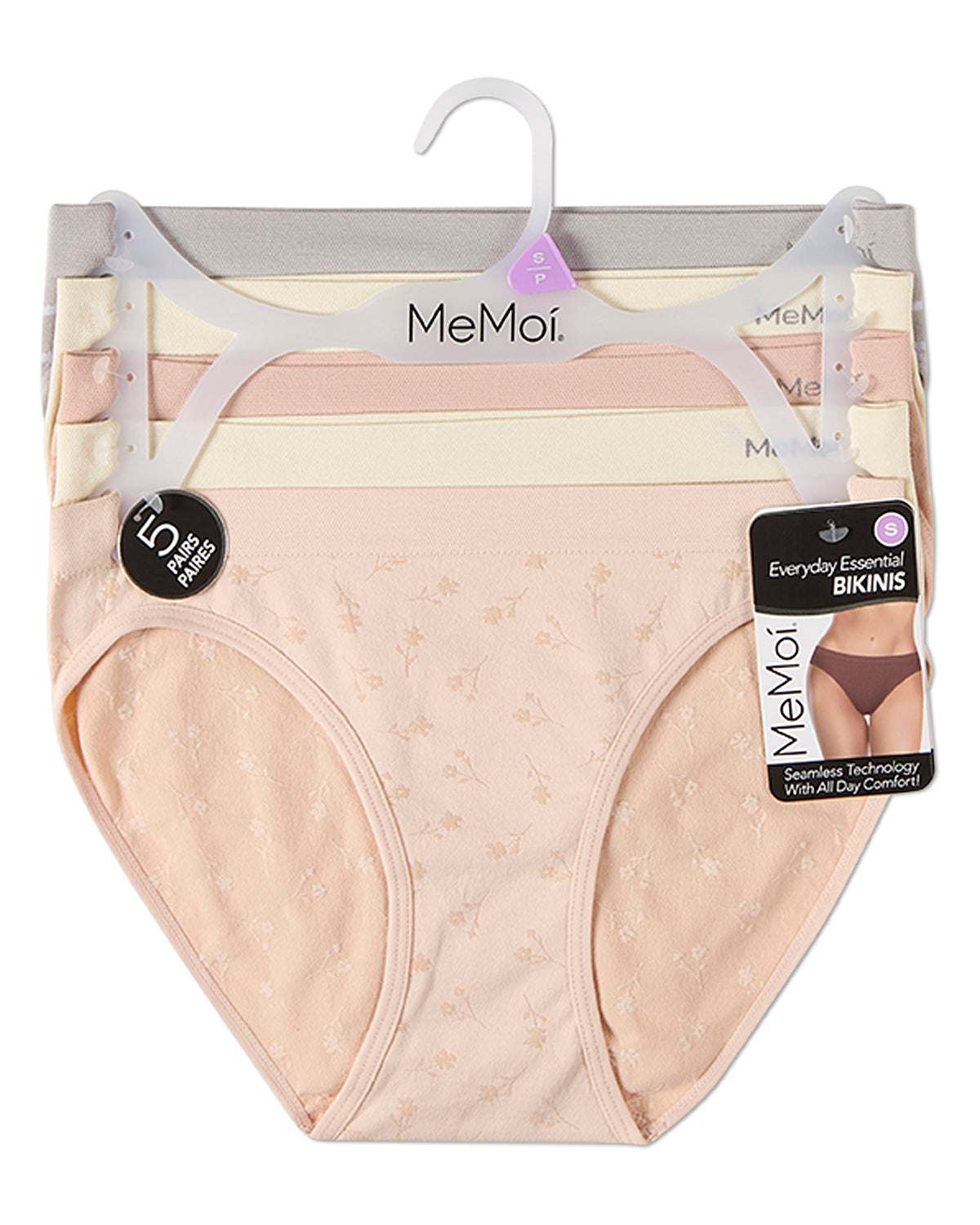 5 Pair Women's Seamless Tag-Free Bikini Panties - Stripes, Solids, Heathers