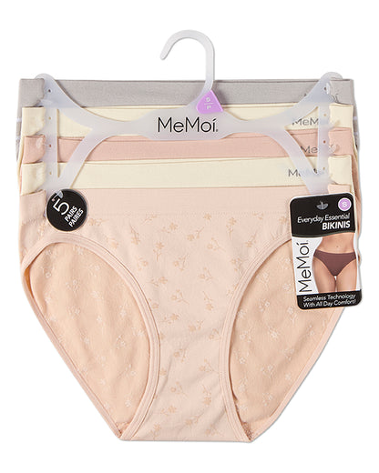 5 Pair Women's Seamless Tag-Free Bikini Panties - Stripes, Solids, Heathers