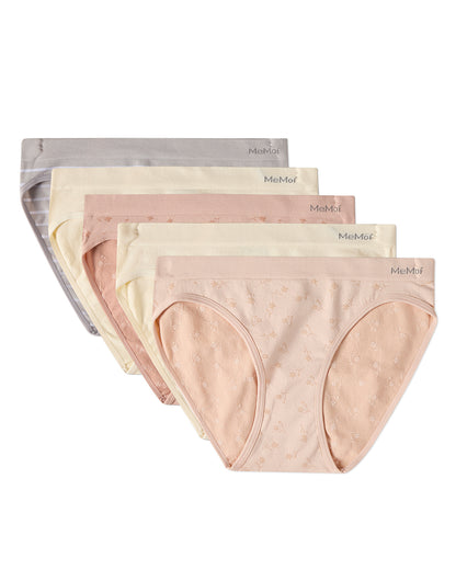 5 Pair Women's Seamless Tag-Free Bikini Panties - Stripes, Solids, Heathers