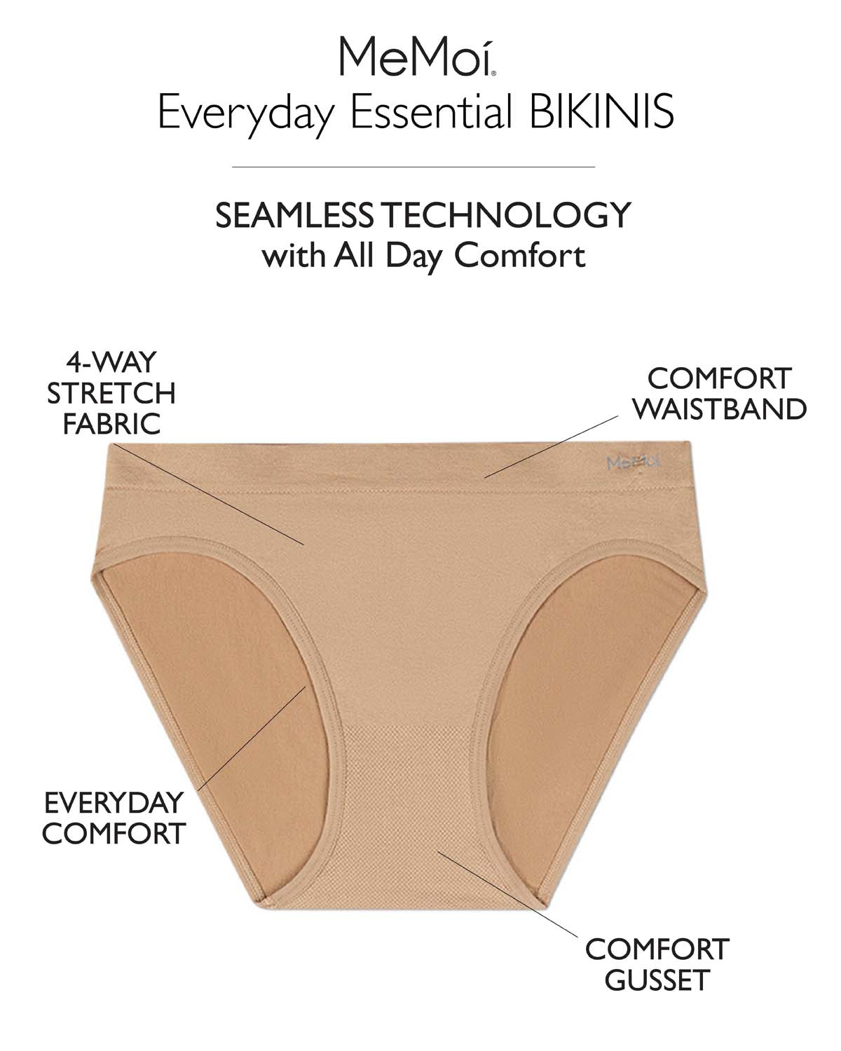 5 Pair Women's Seamless Tag-Free Bikini Panties - Stripes, Solids, Heathers