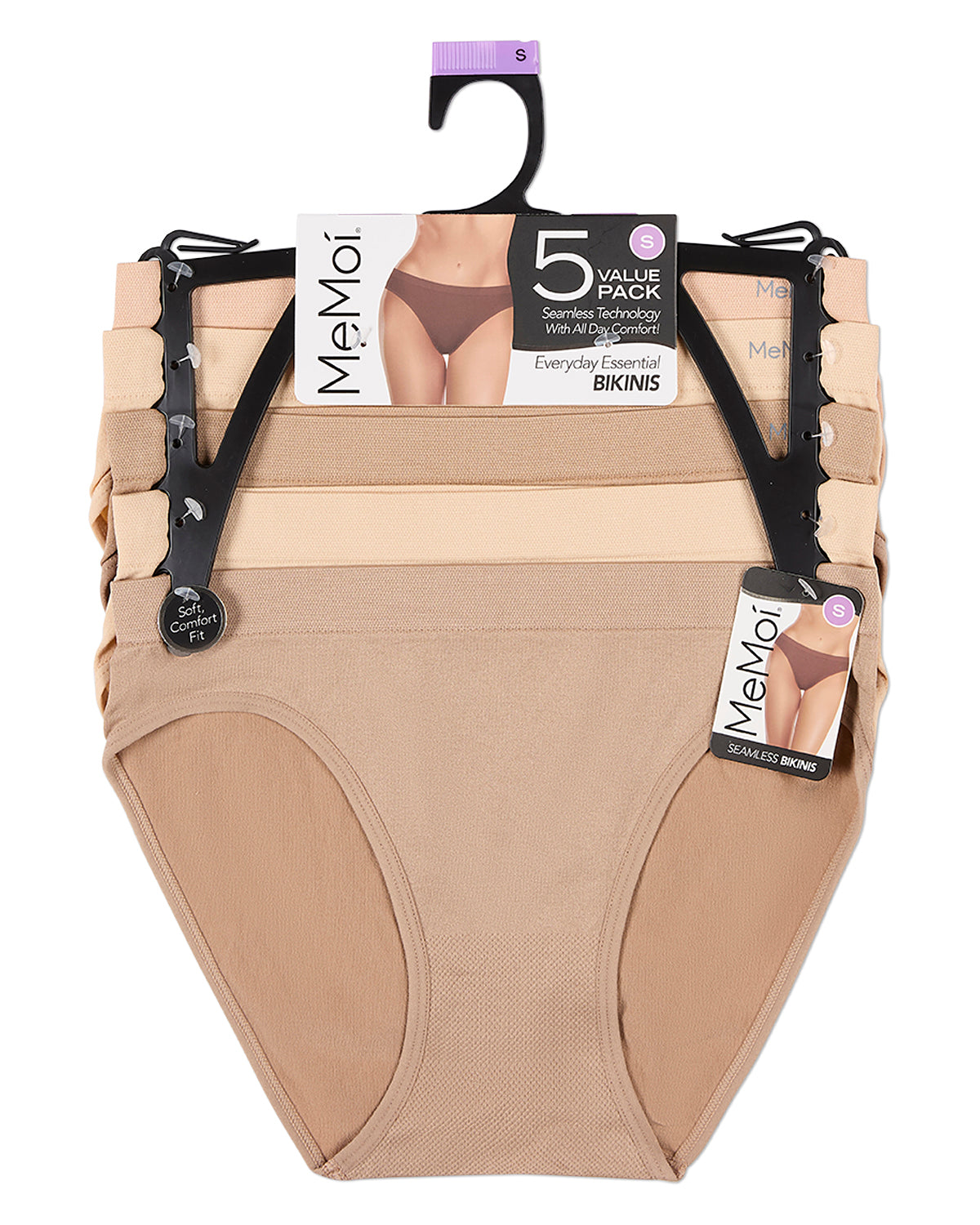 5 Pair Women's Seamless Tag-Free Bikini Panties - Stripes, Solids, Heathers