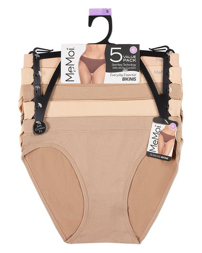 5 Pair Women's Seamless Tag-Free Bikini Panties - Stripes, Solids, Heathers