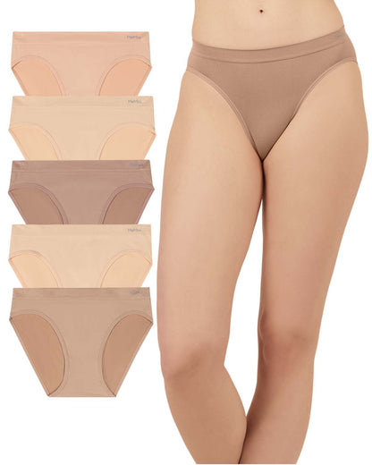5 Pair Women's Seamless Tag-Free Bikini Panties - Stripes, Solids, Heathers