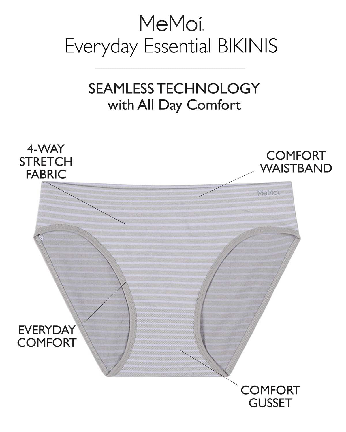5 Pair Women's Seamless Tag-Free Bikini Panties - Stripes, Solids, Heathers