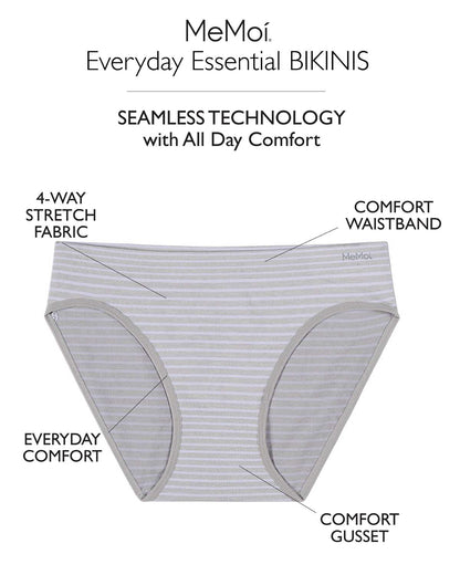 5 Pair Women's Seamless Tag-Free Bikini Panties - Stripes, Solids, Heathers
