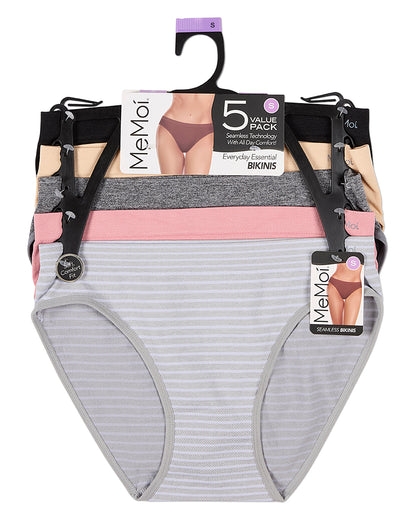 5 Pair Women's Seamless Tag-Free Bikini Panties - Stripes, Solids, Heathers