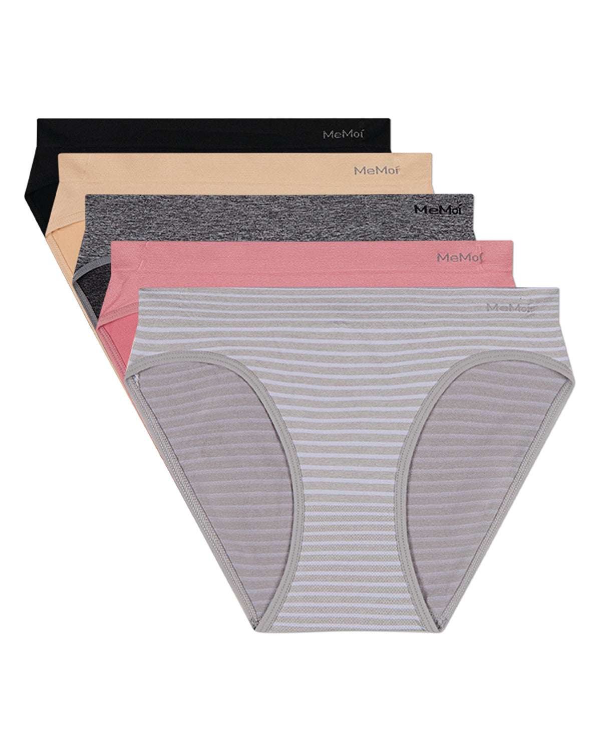 5 Pair Women's Seamless Tag-Free Bikini Panties - Stripes, Solids, Heathers