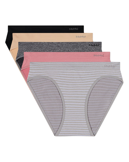 5 Pair Women's Seamless Tag-Free Bikini Panties - Stripes, Solids, Heathers