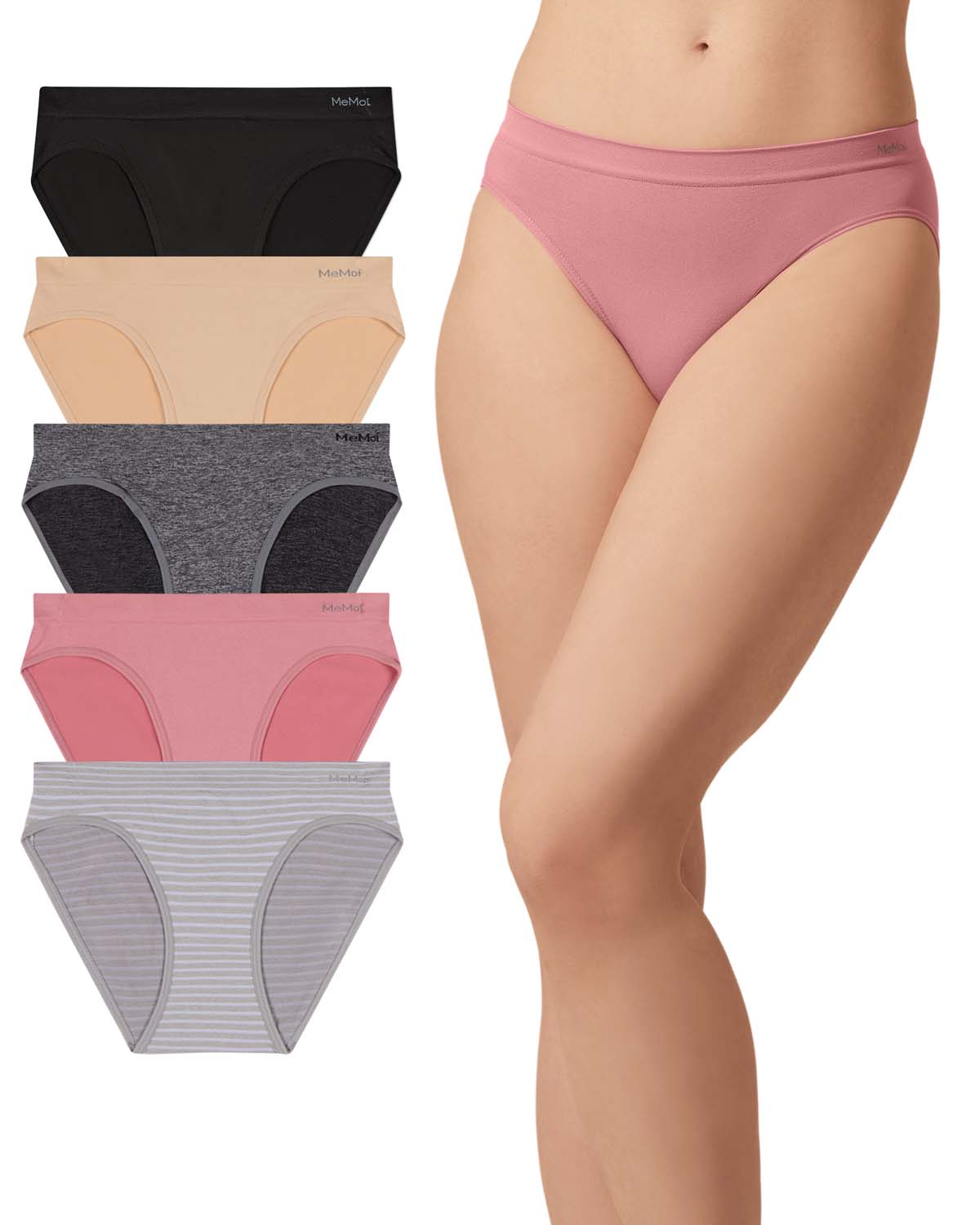 5 Pair Women's Seamless Tag-Free Bikini Panties - Stripes, Solids, Heathers