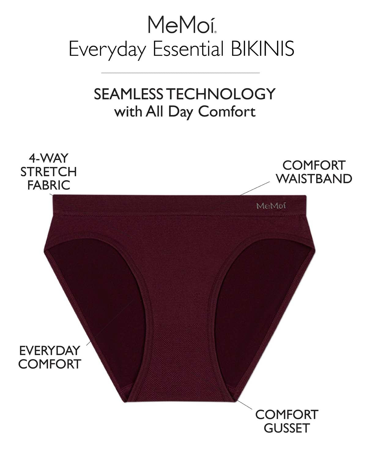 5 Pair Women's Seamless Tag-Free Bikini Panties - Stripes, Solids, Heathers
