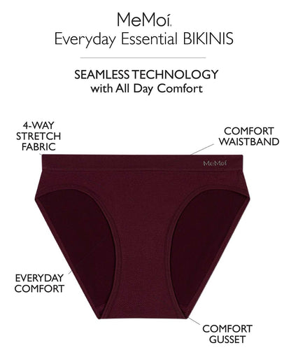 5 Pair Women's Seamless Tag-Free Bikini Panties - Stripes, Solids, Heathers