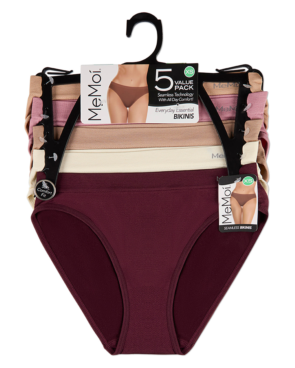 5 Pair Women's Seamless Tag-Free Bikini Panties - Stripes, Solids, Heathers