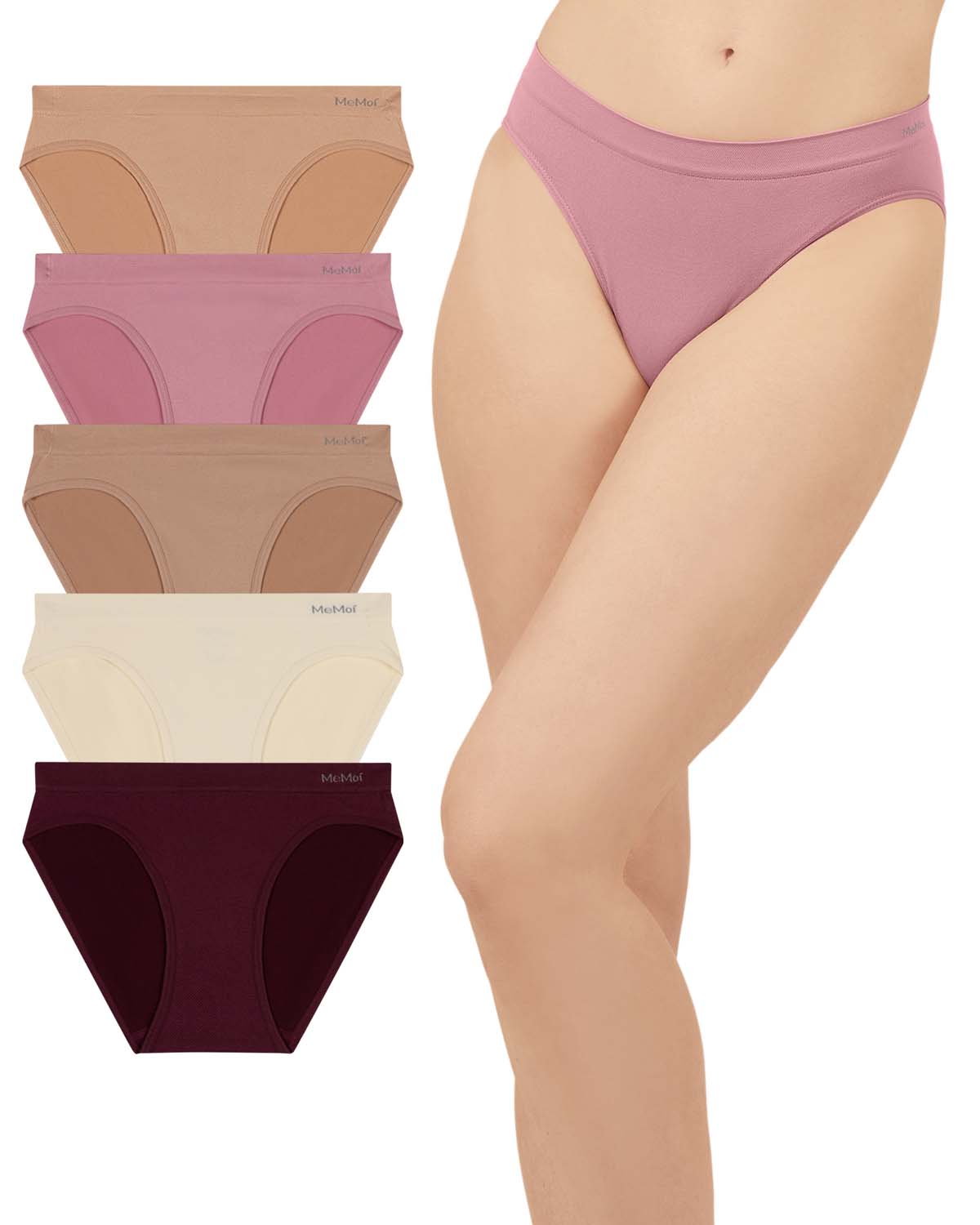 5 Pair Women's Seamless Tag-Free Bikini Panties - Stripes, Solids, Heathers