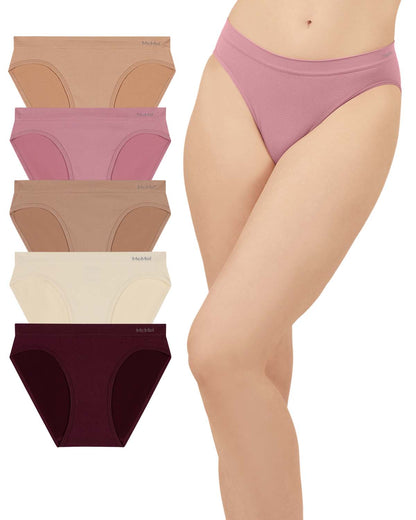 5 Pair Women's Seamless Tag-Free Bikini Panties - Stripes, Solids, Heathers