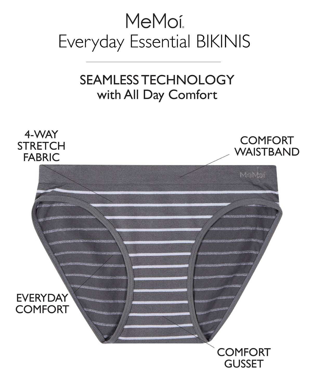 5 Pair Women's Seamless Tag-Free Bikini Panties - Stripes, Solids, Heathers