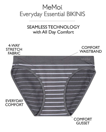 5 Pair Women's Seamless Tag-Free Bikini Panties - Stripes, Solids, Heathers