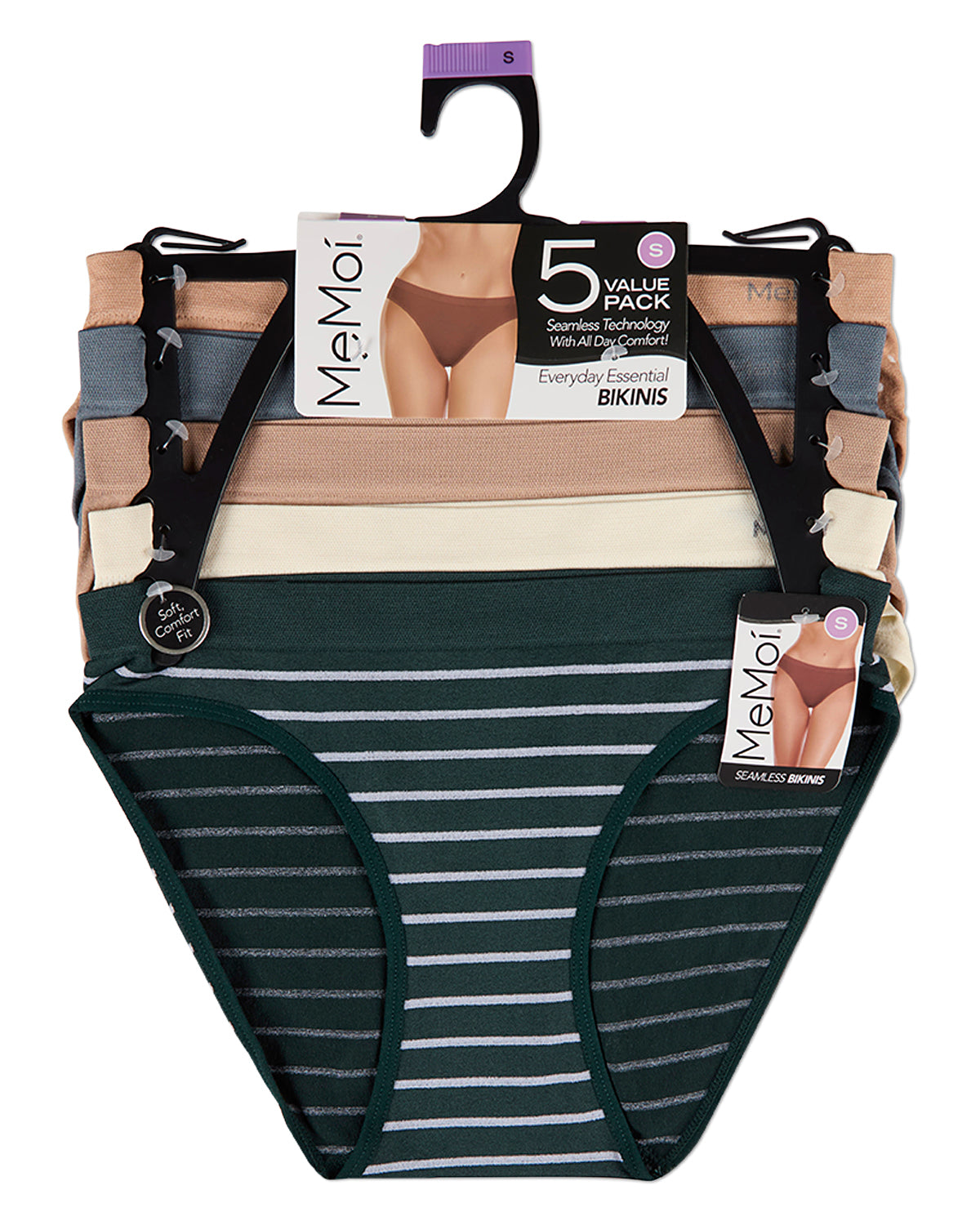 5 Pair Women's Seamless Tag-Free Bikini Panties - Stripes, Solids, Heathers