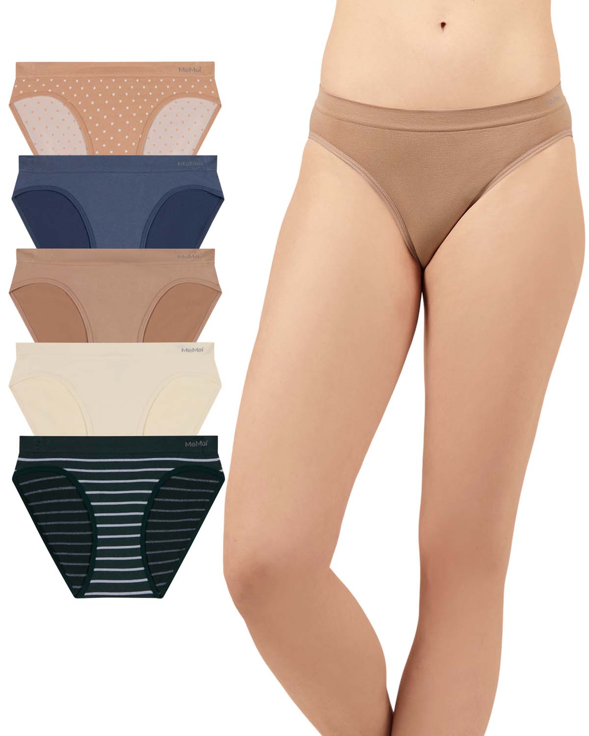 5 Pair Women's Seamless Tag-Free Bikini Panties - Stripes, Solids, Heathers
