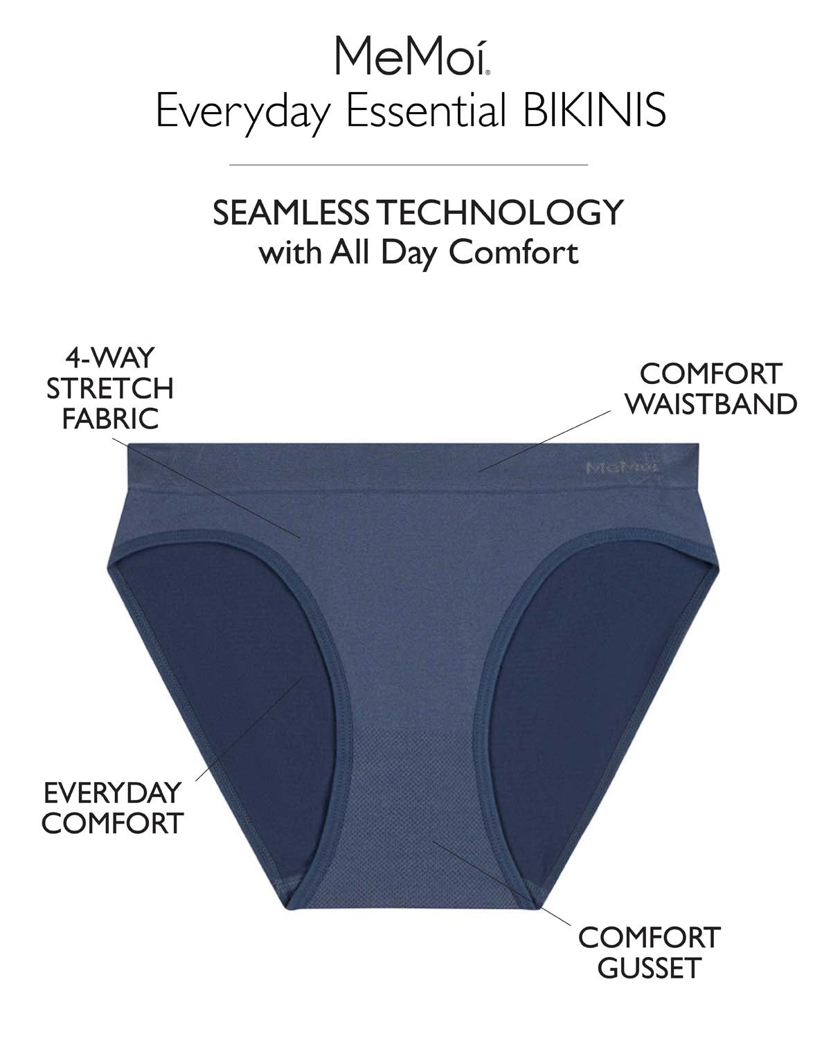 5 Pair Women's Seamless Tag-Free Bikini Panties - Stripes, Solids, Heathers