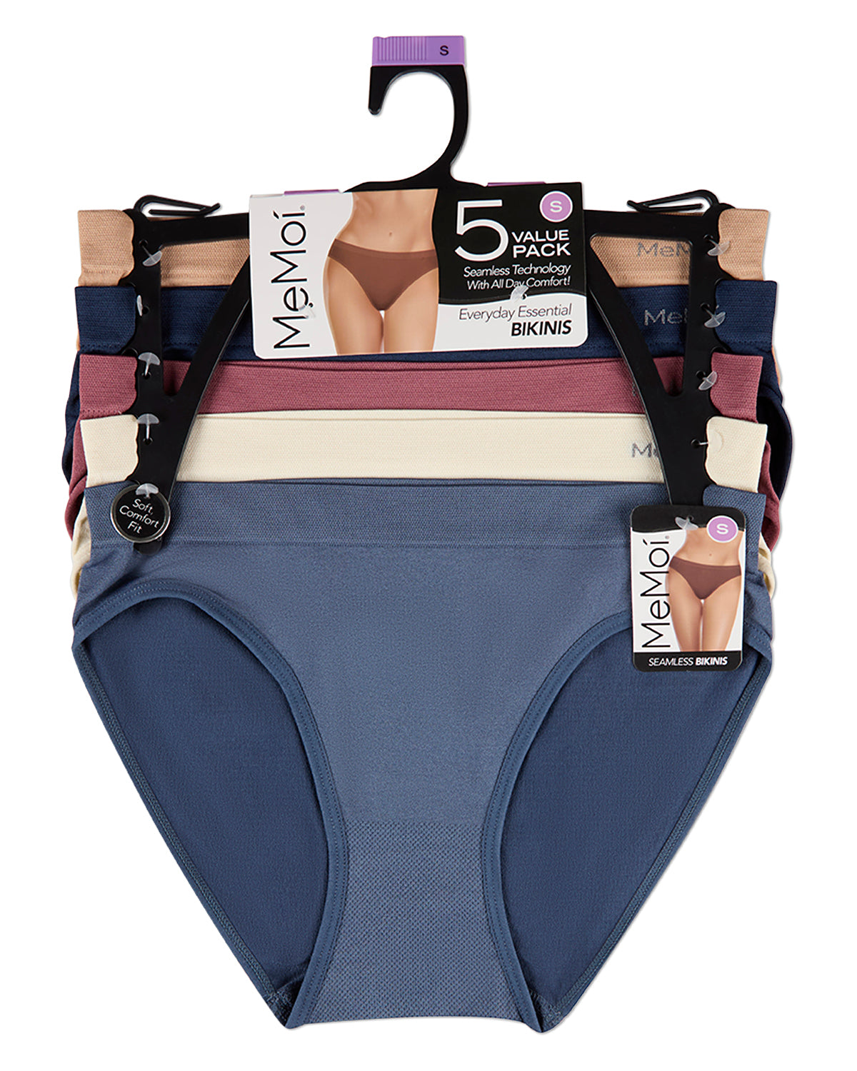 5 Pair Women's Seamless Tag-Free Bikini Panties - Stripes, Solids, Heathers