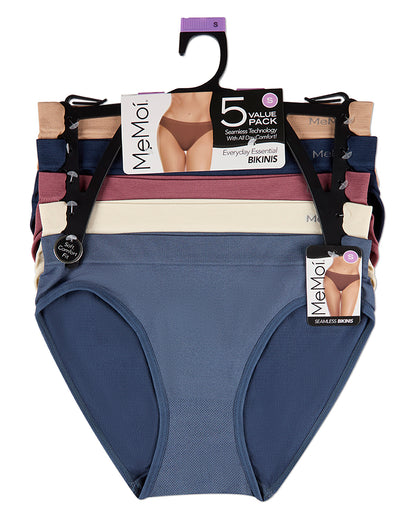 5 Pair Women's Seamless Tag-Free Bikini Panties - Stripes, Solids, Heathers