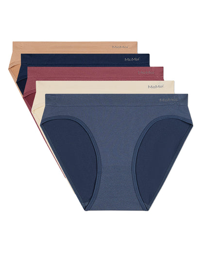 5 Pair Women's Seamless Tag-Free Bikini Panties - Stripes, Solids, Heathers
