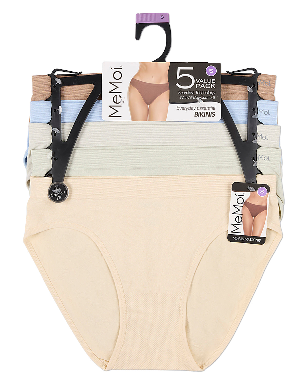 5 Pair Women's Seamless Tag-Free Bikini Panties - Stripes, Solids, Heathers